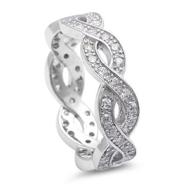 Full Eternity Rings Crisscross Infinity Band Ring Round CZ 925 Sterling Silver